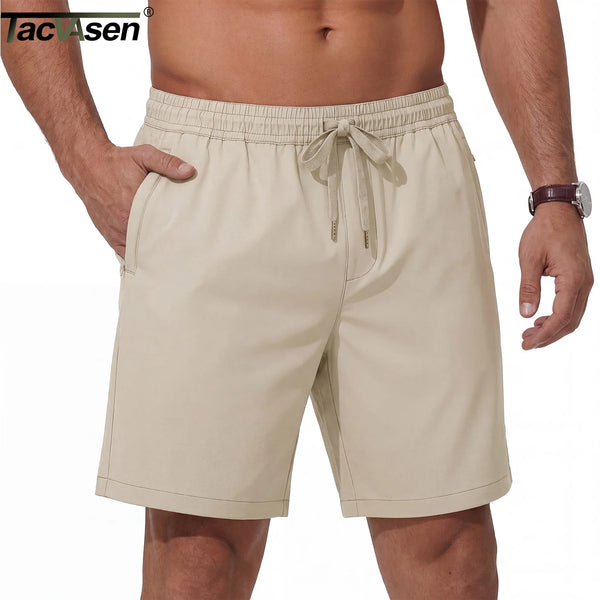 TACVASEN Men's Casual Shorts 7 Inch Inseam Elastic Waist Summer Athletic Shorts With Zipper Pockets Outdoor Daily Shorts