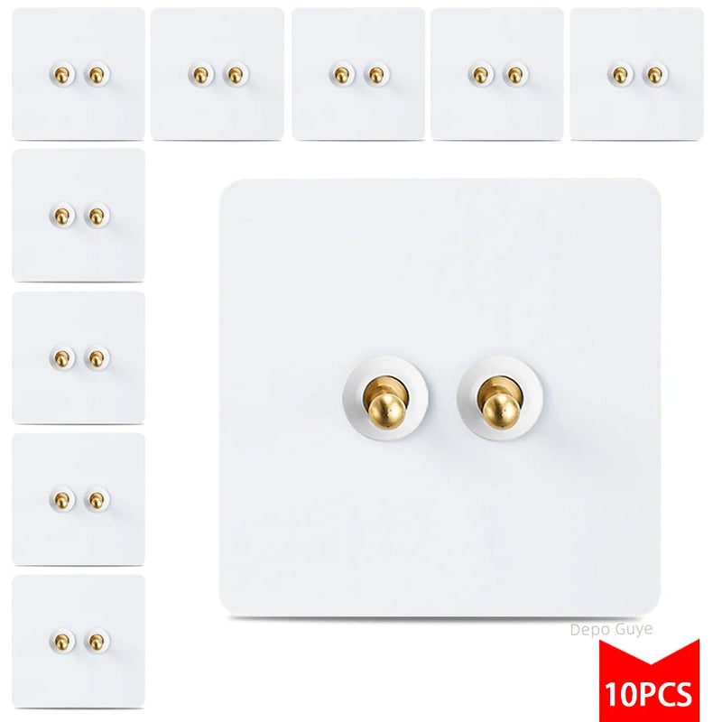5/10 PCS 86 Type Retro White Wall Lamp Brass Lever Toggle Switch 1/2/3/4 Gang 2Way Stainless Steel Wall Panel Switch