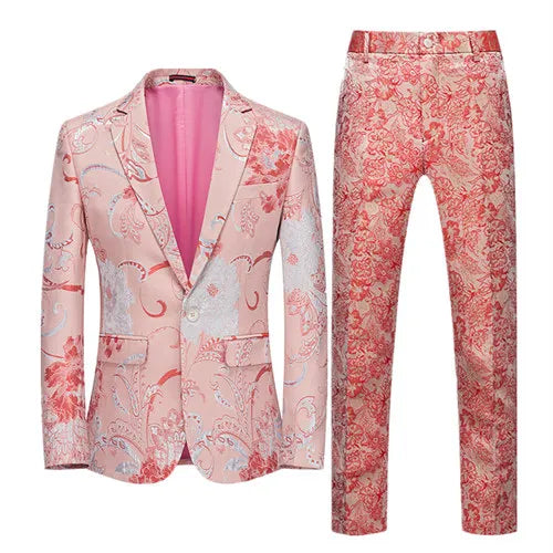 2026 Men's Blue Embroidered Two-Piece, Red Slim Fit Suit Jacket and Trousers Red Green Blazers Coat with Pants, Asian Size 6XL