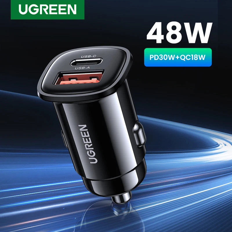 【NEW-IN】UGREEN USB Car Charger 30W Quick Charge 4.0 QC4.0 QC3.0 PD Type C Fast Car USB Charger For iPhone 17 Xiaomi Mobile Pho