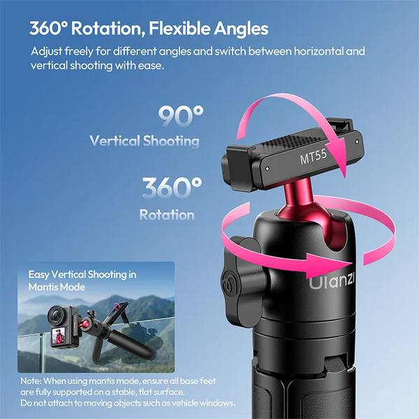 ជើងទ្រកាមេរ៉ា Ulanzi MT55 SnapGo Mini Selfie Stick សម្រាប់ Go Ultra DJI Action 6 ជើងទ្រកាមេរ៉ាម៉ាញេទិក ដែលអាចលៃតម្រូវបាន 360° 4 ផ្នែក