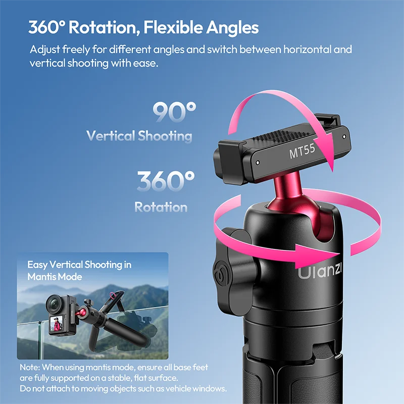 ជើងទ្រកាមេរ៉ា Ulanzi MT55 SnapGo Mini Selfie Stick សម្រាប់ Go Ultra DJI Action 6 ជើងទ្រកាមេរ៉ាម៉ាញេទិក ដែលអាចលៃតម្រូវបាន 360° 4 ផ្នែក