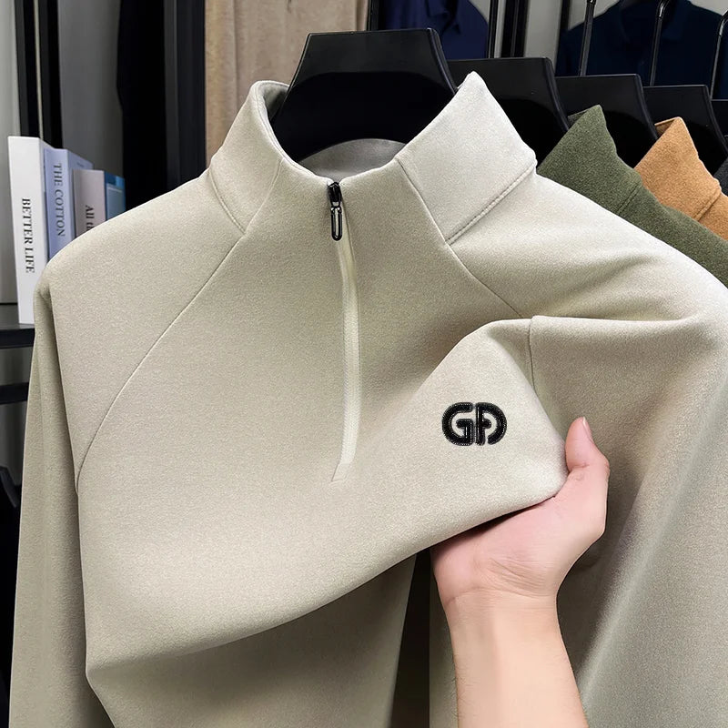Fashion New Man Long-Sleeved T-Shirt Half-Zip Mock Neck Letter Print Spring Hot-Selling Long Sleeves Trend Leisure Men'sClothing