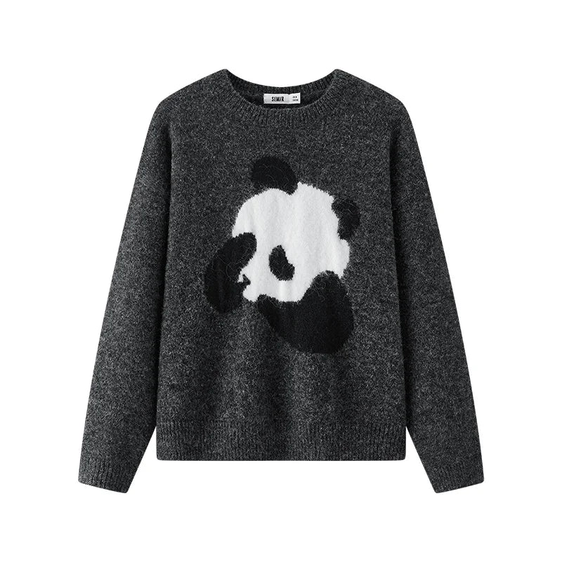 Semir Women Sweater Panda Graphic Crew Neck Drop Shoulder Loose Fit 2026 Winter Layering Wear Warm Knit Everyday Style