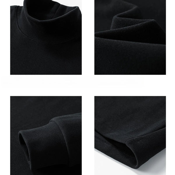 Men's Thermal Fleece High Neck Sweatshirt Self-Heating De Rong Base Layer Warm Long Sleeve T-Shirt Solid Color