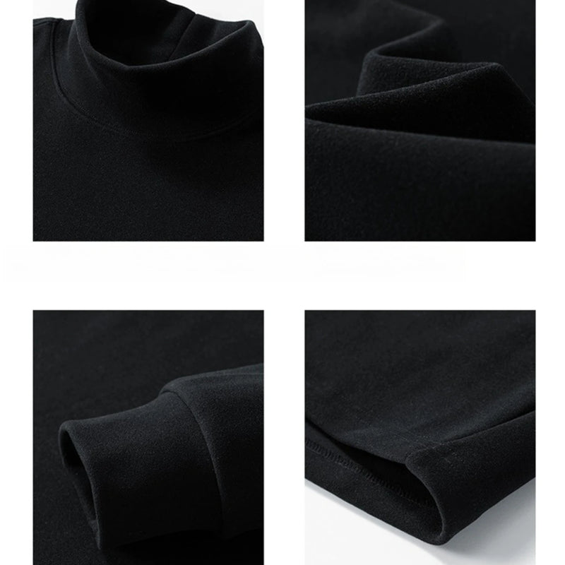 Men's Thermal Fleece High Neck Sweatshirt Self-Heating De Rong Base Layer Warm Long Sleeve T-Shirt Solid Color