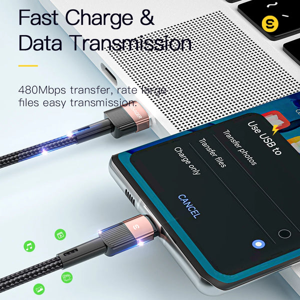 ខ្សែសាក Essager 7A USB Type C 100W សម្រាប់ Realme Huawei P30 Pro 66W ខ្សែសាកលឿន USB-C សម្រាប់ Samsung Oneplus Poco