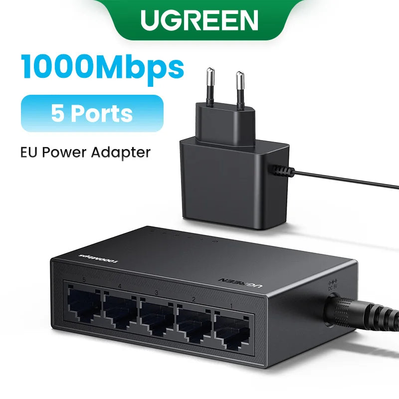 UGREEN Ethernet Switch 1000Mbps Mini Network Expension 5Ports All Gigabit for Router Lan Hub Full/Half Duplex Plug and Play