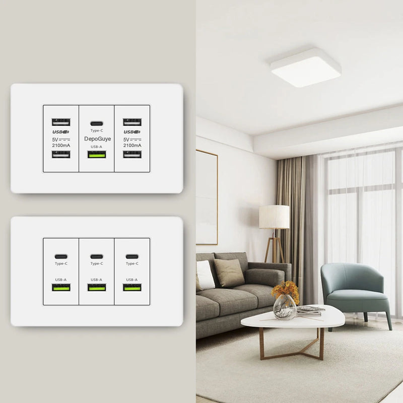 Korea Chile standard 20W Super Fast smart Charge Type C USB Port Power Wall Socket Plug,118*73mm Quick Charge electrical Outlet