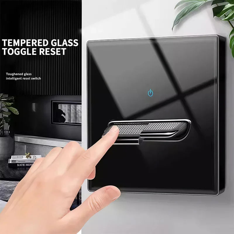 UK Crystal Tempered Glass Switch Panel LED Indicator 1/2/3/4 Gang/ 1/2 Way Self-reset  Button Light