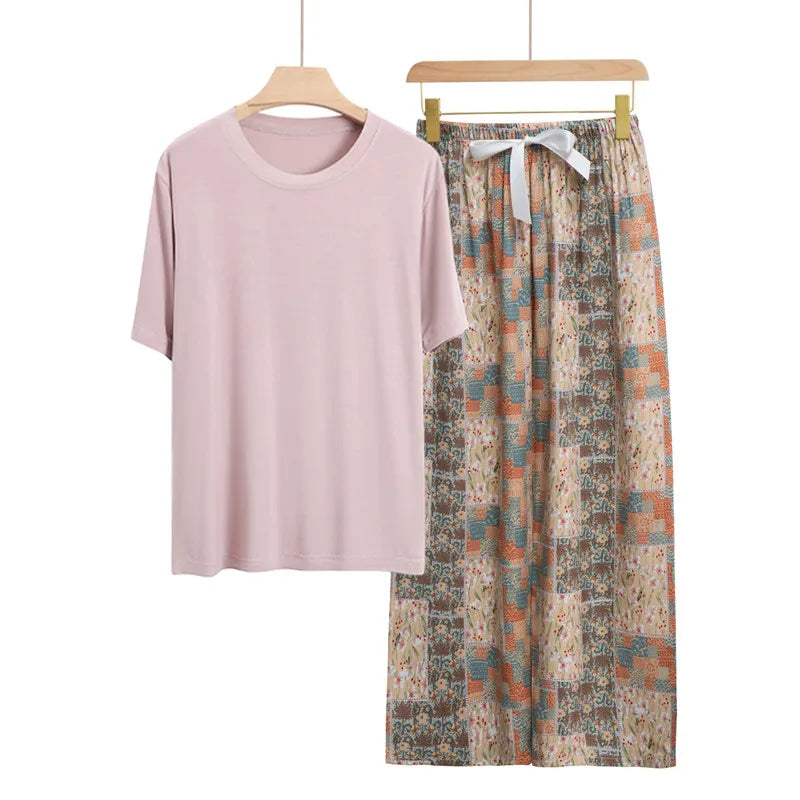 Women's Pajamas Spring Summer Sleepwear Suit New Comfortable Short-sleeved Pants Set Modal Two-piece Loungewear Home Clothes