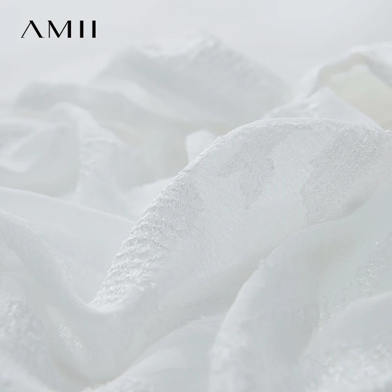 AMII Beige Dress Vacation 2026 Summer Office Lady Belt Chiffon Women Beaded Button A Line Round Neck Fairycore Dresses 12542143