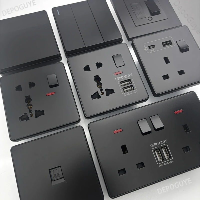 Universal Black USB Type-C 18W Smart Fast Charging Socket Double 5-pin Power Plug,UK  Electrical Internationa Wall Light Switch