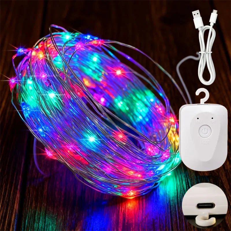 Rechargeable Copper Wire String Lights 8Lighting modes Fairy Light Timer Detachable Design for Halloween Wedding Christmas Decor