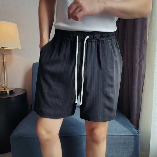Men's Textured Ice Silk Shorts – Lightweight, Breathable  Quick-Dry Straight-Leg Summer Shorts with Elastic Waist (White  Black)