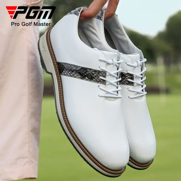 PGM Men Genuine Leather Golf Shoes with Top Layer Cowhide Snake Skin Soft Pigskin Inside Outdoor Shoes Sneakers XZ387