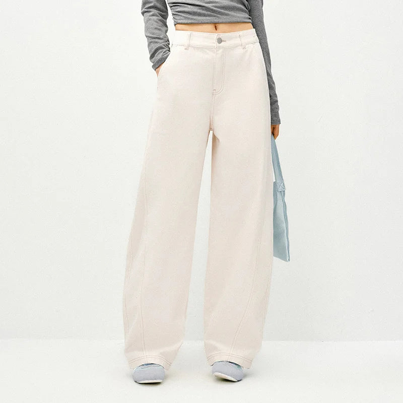 Semir White Jeans Women 2026 Spring Split Curved Blade Relaxed Fit Slimming Trendy Floor Length Casual Trousers