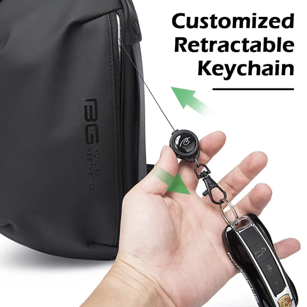 BANGE Solid Chest Bags Men Multi-Layers Sling Crossbody Bag Waterproof Chest Bag USB Charging Port Casual Shoulder Bag for Male
