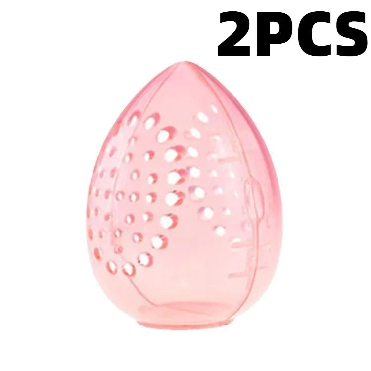 2pcs Travel Cosmetic Sponge Box, Portable, Pink, White. Plastic Box Cosmetic Organizer, Beauty Egg Storage Box.