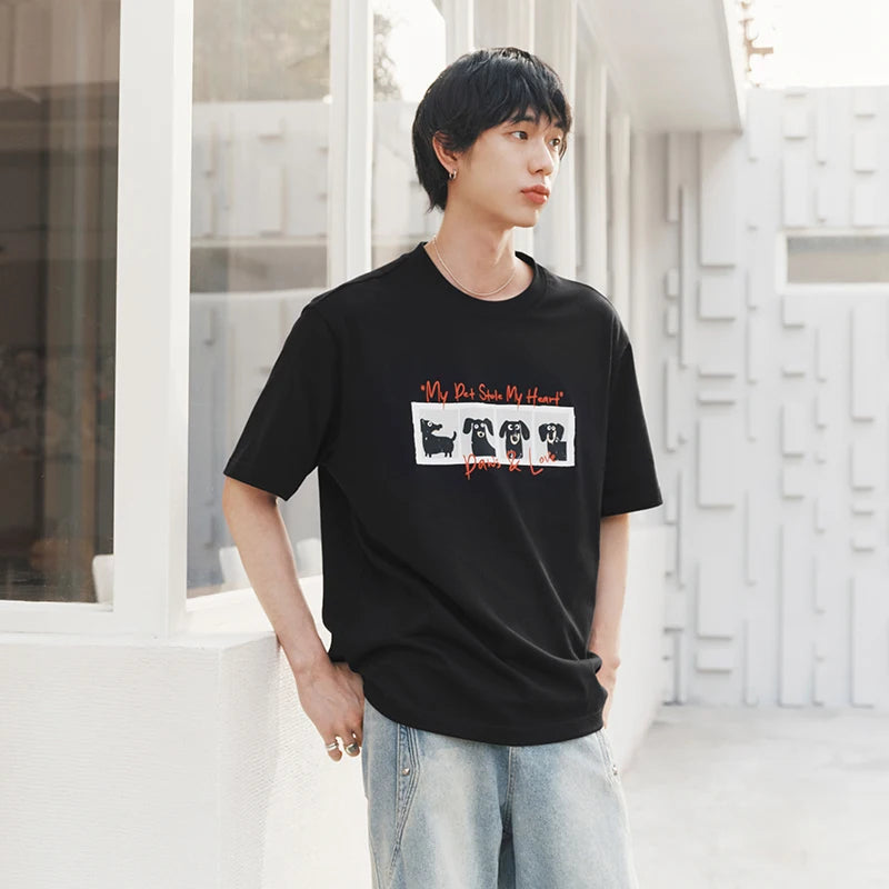 Semir Mens Tshirt 2026 Fun Vintage Printed Knitted Hand Drawn Letter Crew Neck Casual Soft