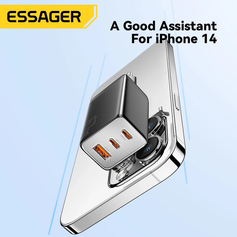 ឆ្នាំងសាក Essager GaN 67W USB C ឆ្នាំងសាកលឿន 4.0 3.0 PD 3.0 ប្រភេទ C PD ឆ្នាំងសាក USB សម្រាប់ iPhone 17 16 15 Pro MacBook Huawei កុំព្យូទ័រយួរដៃ