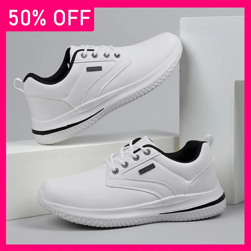Men Sports Shoes New Leather Street Running Anti Slip Thick Soled Fitness Shoes Light Soft Youth Jogging Casual Shoes for Men