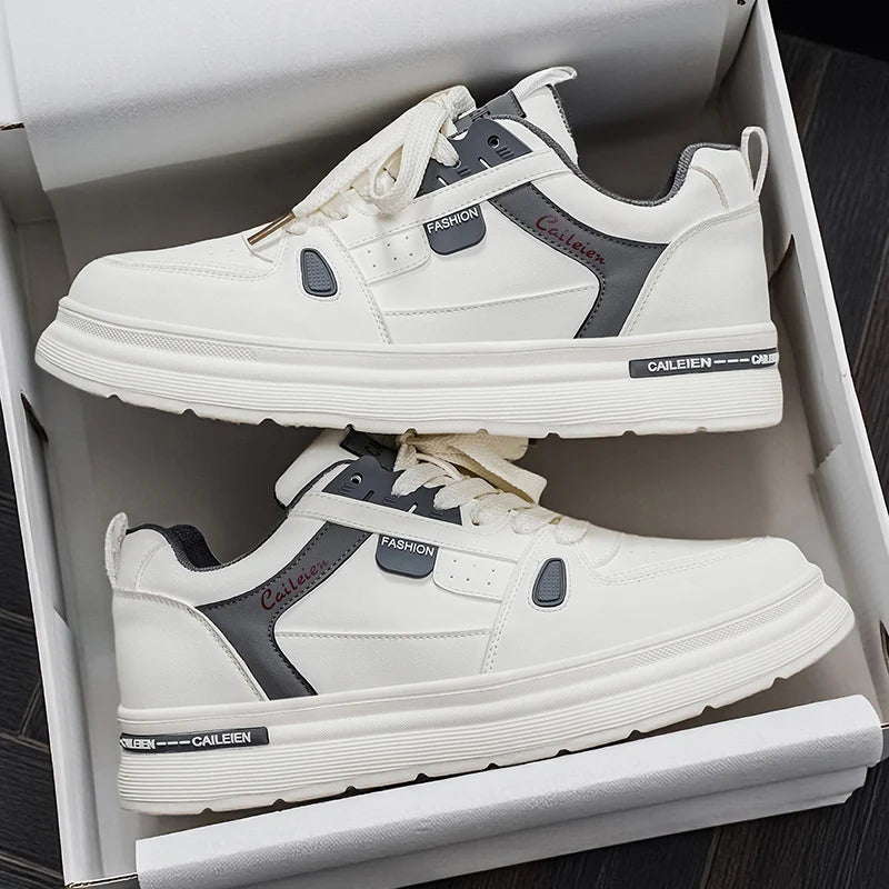 Mens Board Shoes 2025 New Fashion Lightweight Flat Leather Comfortable Outdoor Sports Walking Shoes Trendy Sneakers for Men