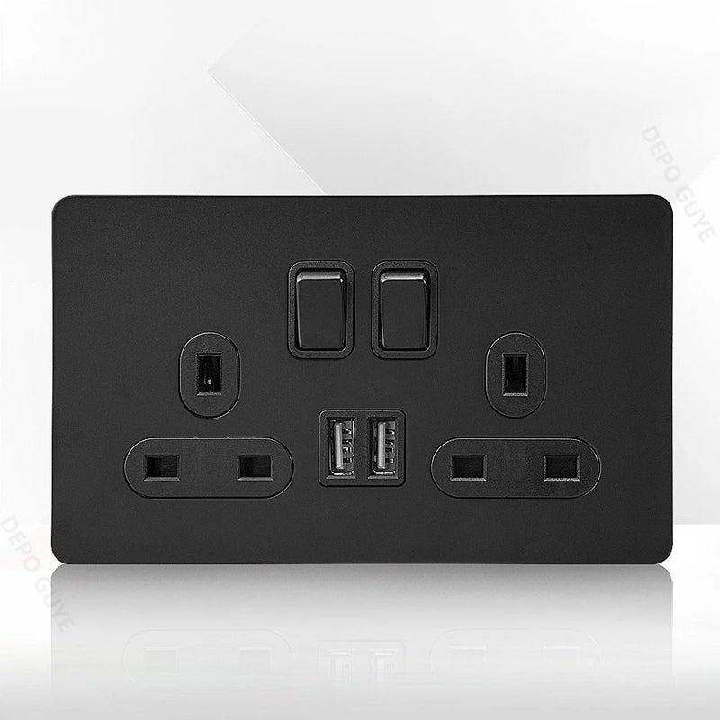 86 Type Retro Switch 1-4 Gang 2 Way Wall Light Brass Lever Toggle Switch Black Matte Stainless Steel Panel EU FR Power Outlet