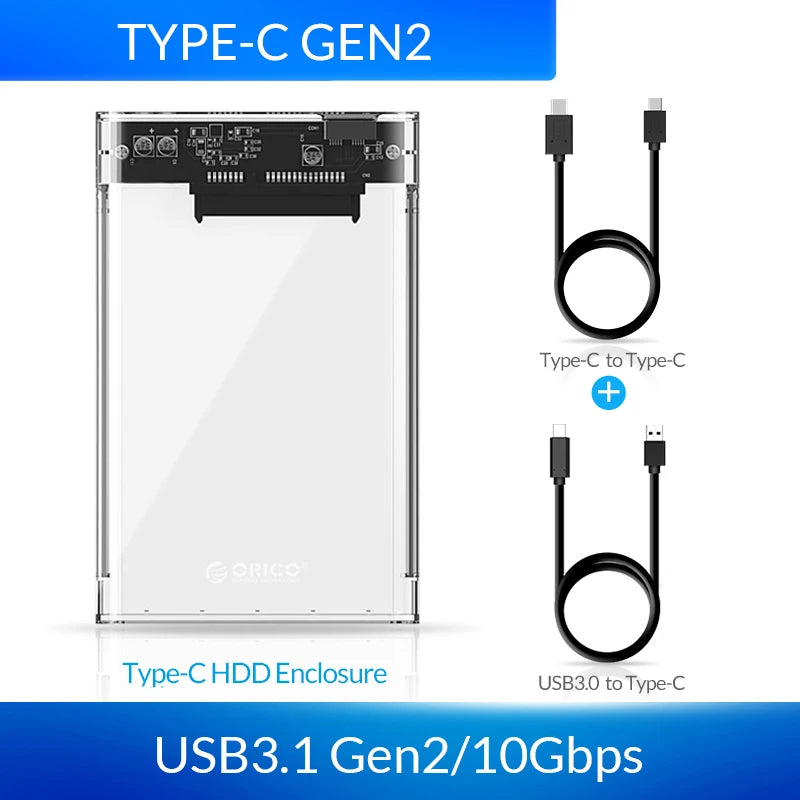 ORICO 2.5'' Transparent HDD Case SATA to USB 3.1 Gen2 10Gbps External Hard Drive Case HDD Enclosure SSD Disk Case Support UASP