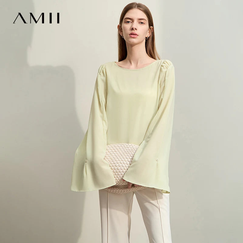 អាវស្រី AMII ឆើតឆាយសម្រាប់ស្ត្រី រដូវស្លឹកឈើជ្រុះថ្មីឆ្នាំ ២០២៦ កអាវវែងដៃវែង អាវក្រណាត់ chiffon ម៉ូដសម្រាប់ស្ត្រីការិយាល័យ 12541168