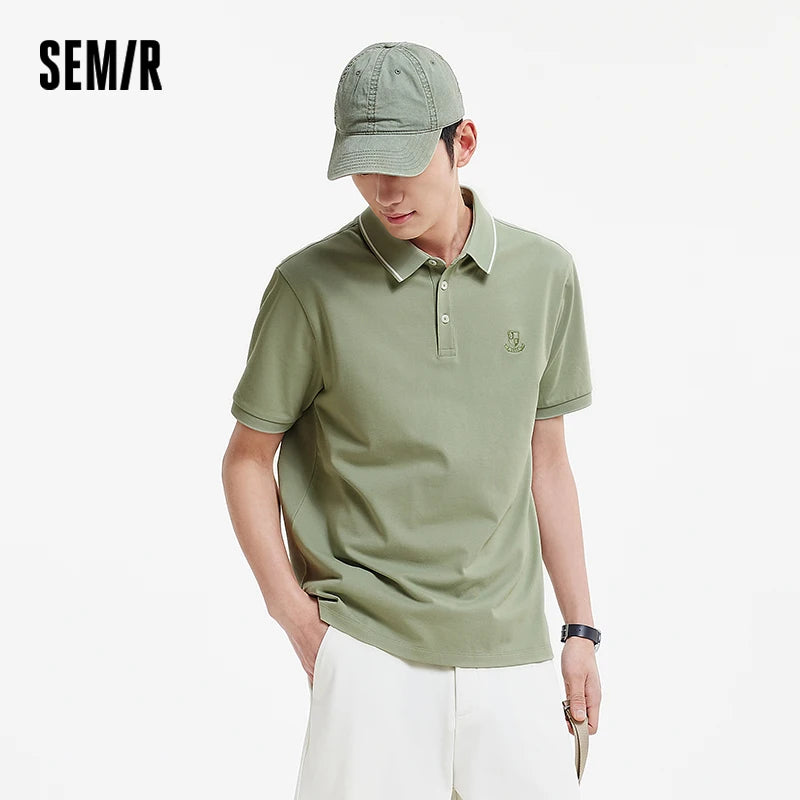 Semir Mens Polo 2026 Short Sleeve Cool Feeling Antibacterial Tops Color Block Lapel Casual Style Soft Daily Wear