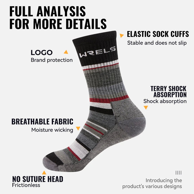 WRELS Merino Wool Hiking Socks Thermal Warm Winter Cushioned Moisture Wicking Socks Breathable Sports Socks Running Skiing Socks