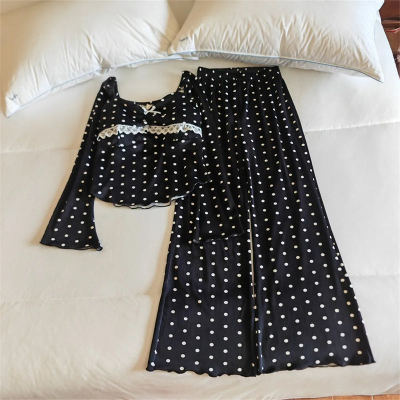 New Sleepwear Women's Spring/Autumn Chest Pad Pajama Long-Sleeved Top and Trousers Loungewear Set Nightwear for Woman Home Wear