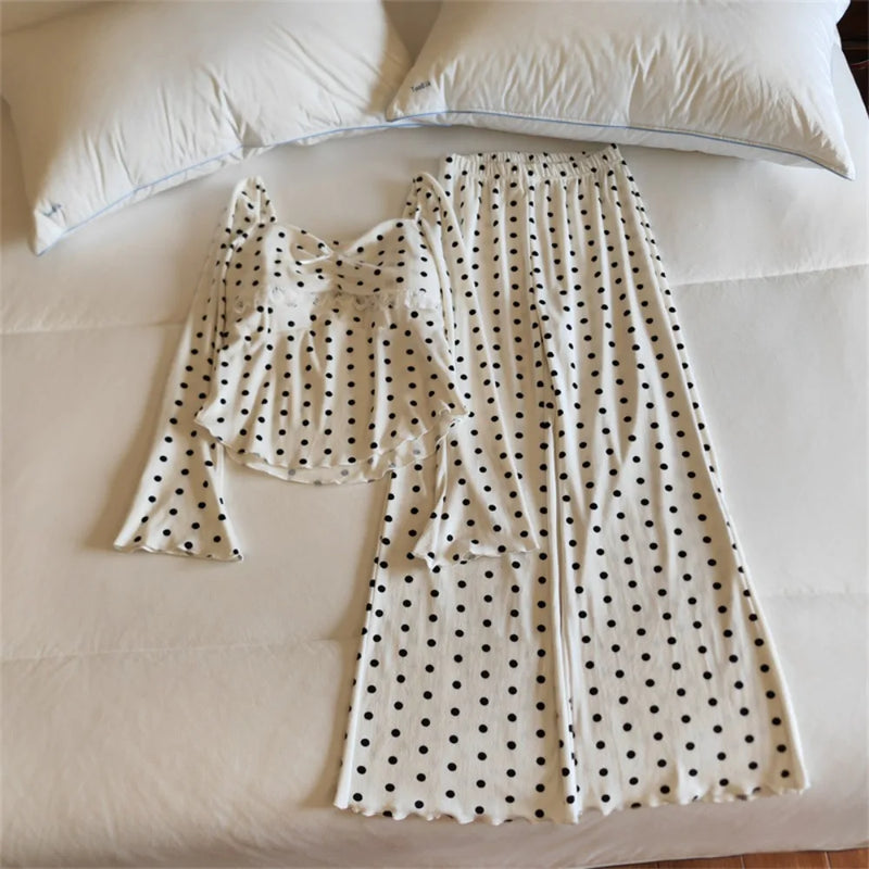 New Sleepwear Women's Spring/Autumn Chest Pad Pajama Long-Sleeved Top and Trousers Loungewear Set Nightwear for Woman Home Wear