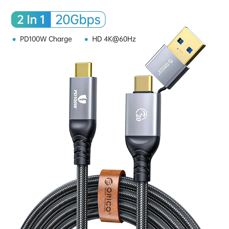 ORICO 2 In 1 40Gbps USB C Cable PD100W Fast Charger Cord 8K @60Hz HD USB 3.0 to USB C Cable for Macbook Thunderbolt 4 PS4