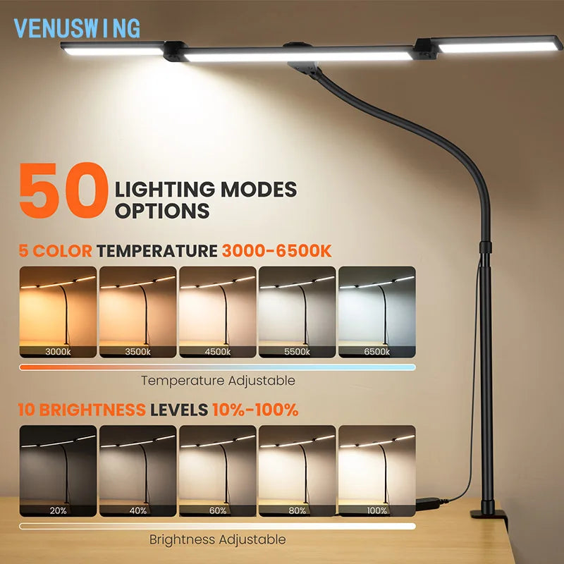 ចង្កៀងតុ LED បត់បាន ៣ ក្បាល បង្វិលបាន ២៧០° ក្លីបលើភ្លើង បញ្ជាដោយប៉ះ ចង្កៀងអានសៀវភៅ ចង្កៀងតុដៃអាចបត់បែនបានសម្រាប់ការិយាល័យ