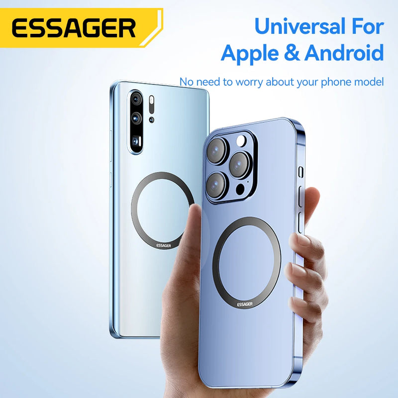 ចិញ្ចៀនដែកម៉ាញេទិក Essager 2PCS សម្រាប់ iPhone 16 15 14 13 Pro Max Plus មេដែក MagSafe សម្រាប់បន្ទះសាកថ្មឥតខ្សែ Samsung Xiaomi
