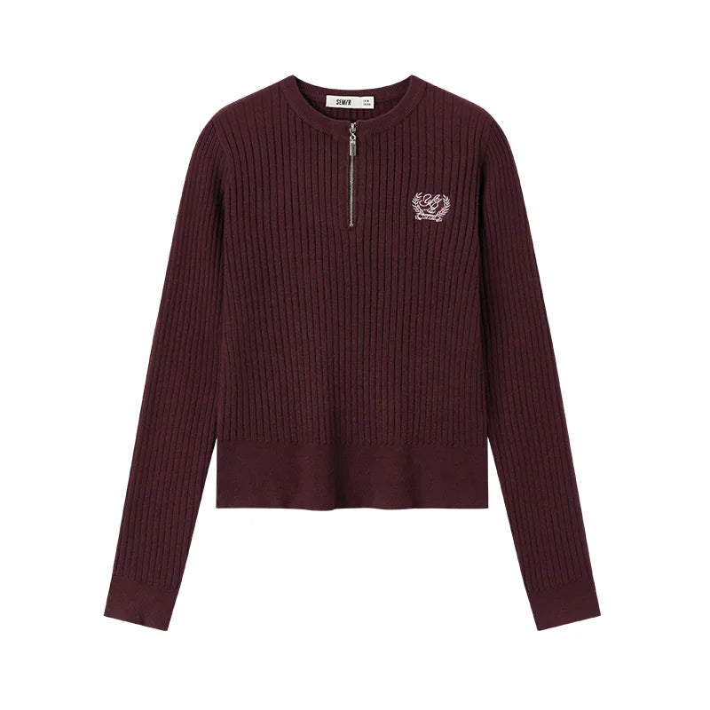 Semir Embroidered Sweater Pullover Women 2025 Winter Short Style Casual Fashion Knitwear Comfortable Top Slim Fit