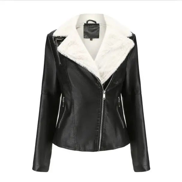 2026 Winter Women Yellow PU Leather Jacket, Black Slim-Fit Fleece Lined Faux Leather Coat, Thicken Warm Moto Biker Jacket Mujer.