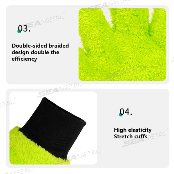 SEAMETAL 5 Finger Car Wash Microfiber Mitt Double Side Scratch Free Cleaning Gloves Dusting Mitts for Car Cleaning Accessories