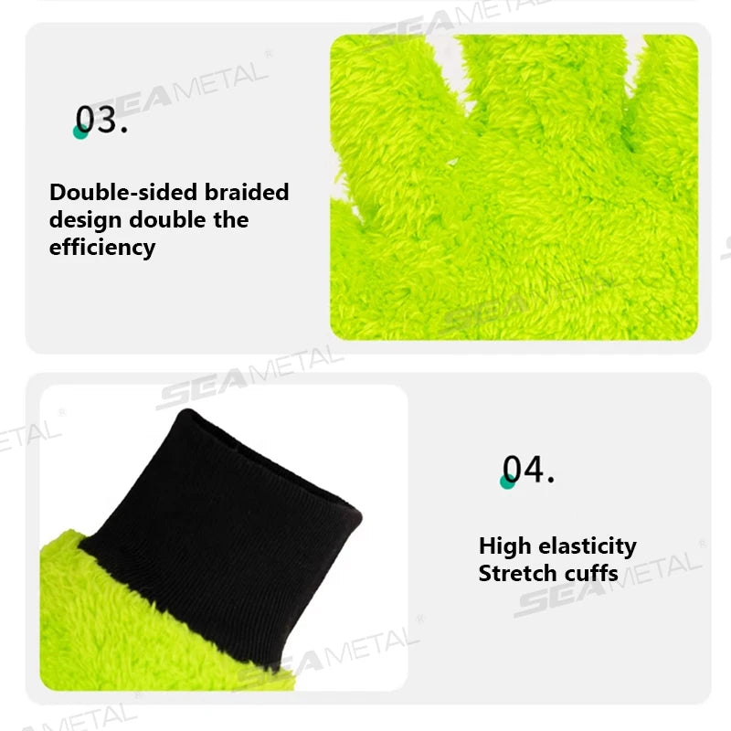 SEAMETAL 5 Finger Car Wash Microfiber Mitt Double Side Scratch Free Cleaning Gloves Dusting Mitts for Car Cleaning Accessories