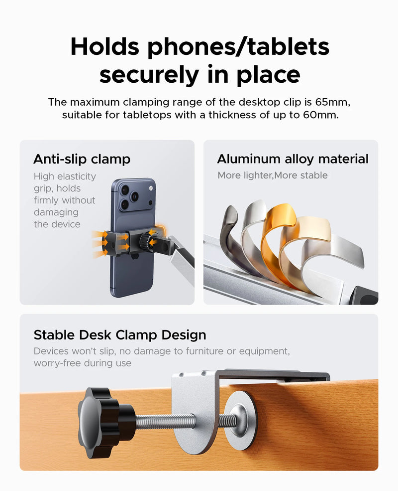 ORICO Clamp On Mechanical Arm Stand 360° Rotatable Foldable with SD TF USB-A 2.0 Interface for Tablet and Phone