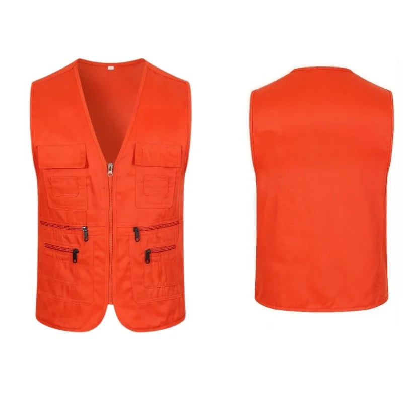 Male Outerwear Vest Thickened Zipper Work Vest Custom Printing Logo Multi-Pocket Activity Vest Team Workwear 9 Colors