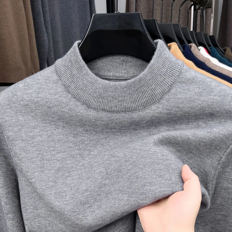 Half-high Collar Slim-fit Basic Solid Color Men's Warm Autumn and Winter Sweater, Daily Casual Long-sleeved T-shirt.