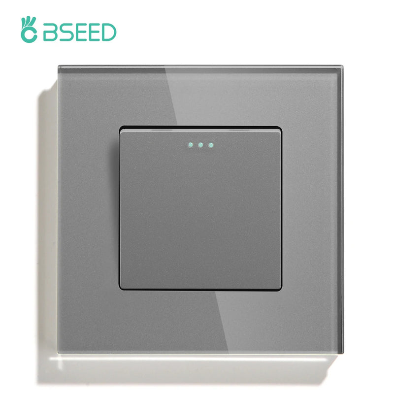 BSEED Mechanical Wall Button Switch 1/2/3Gang 1Way With Wall Power Socket Glass Frame USB Type-C Charge Port Home Improvement
