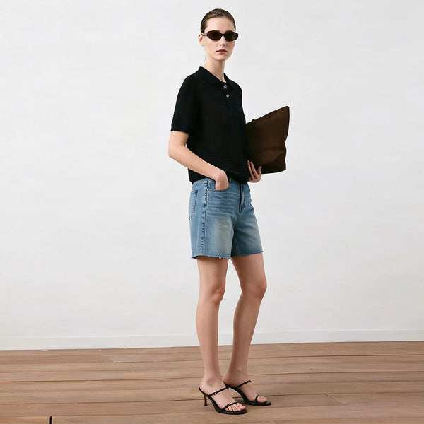 Amii Women's Knit Top 2026 Summer New Lapel Collar Half Placket Loose Sweater Casual Short Cropped Pullover For Women 12642134
