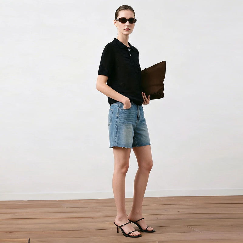Amii Women's Knit Top 2026 Summer New Lapel Collar Half Placket Loose Sweater Casual Short Cropped Pullover For Women 12642134
