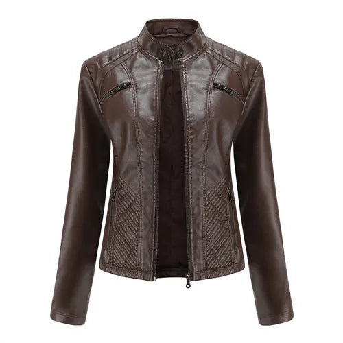 Women Leather Jacket, 2026 Autumn Spring Women's Moto Biker Zipper Jackets Red Black Apricot Coffee Coat Ladies Outerwear S-3XL