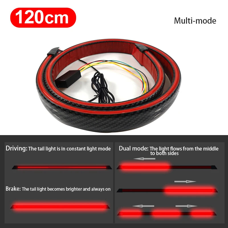 SEAMETAL Carbon Fiber Car Rear Spoiler Flow Lamp Universal 120cm Led Spoiler Light The Third Brake Light Stop Signal Lights 12V