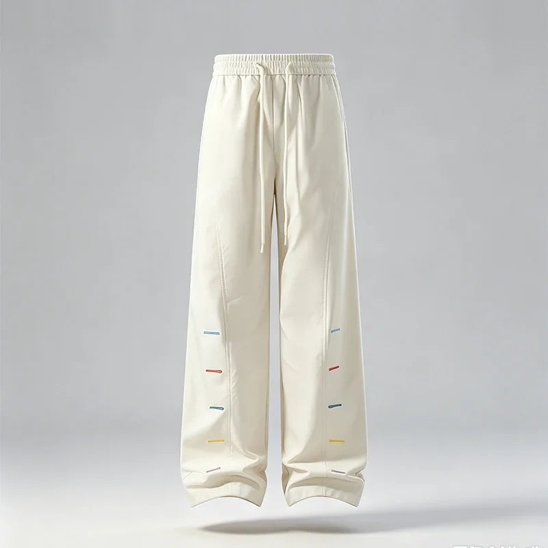 Relaxed Wide Leg Sport Pants For Men Elastic Waist Drawstring Detail Soft Smooth Fabric Casual Trousers For Daily Outing